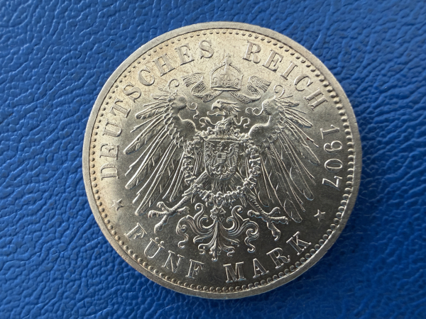 Preußen 5 Mark 1907 A Wilhelm II Silber Jaeger 104 Tolle Erhaltung! (2)
