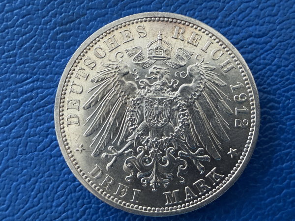 Preußen 3 Mark 1912 A Wilhelm II Silber Top Erhaltung! (1)