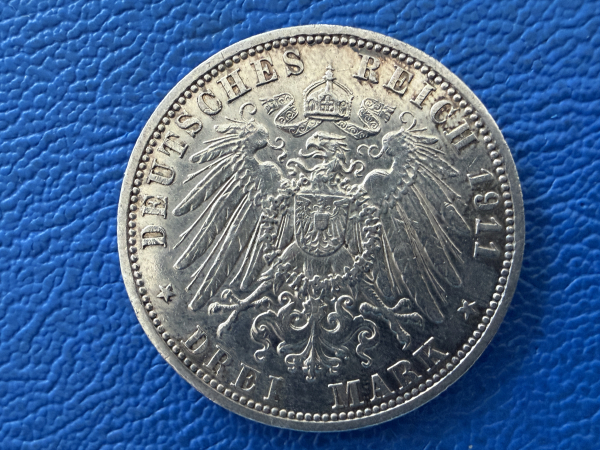 Anhalt 3 Mark 1911 A Friedrich II Silber (2) Tolle Patina !