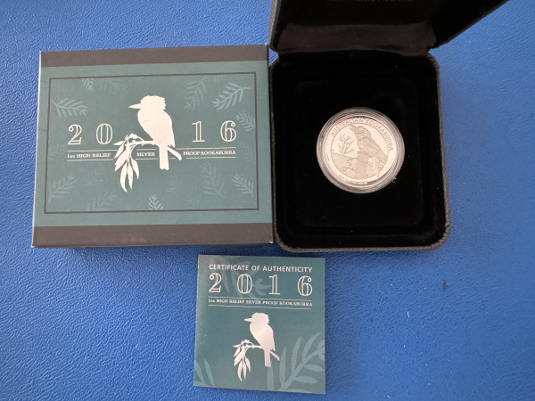 1 Oz 2016 Kookaburra - High Relief - Silber in Polierte Platte orig. CoA