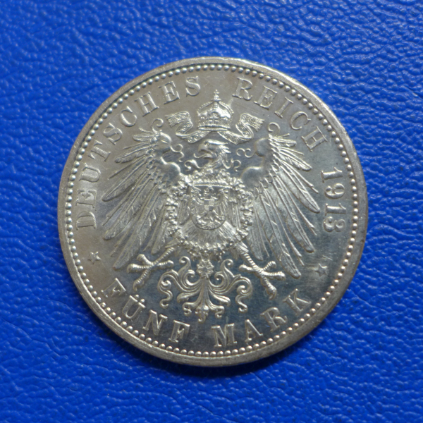 Baden 5 Mark 1913 G Friedrich II Silber Prachtstück! Jaeger 40 (1)