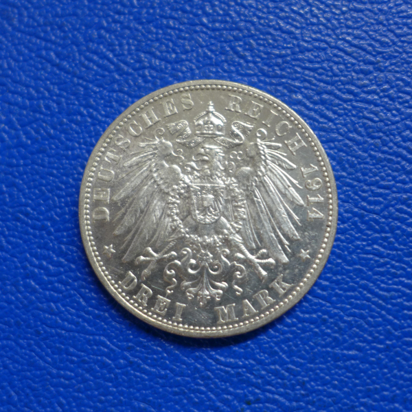 Baden 3 Mark 1914 G Friedrich II Silber Prachtstück Jaeger 39 (3)