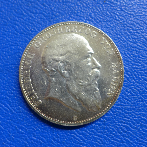 Baden 5 Mark 1907 G Friedrich Silber Tolle Erhaltung Jaeger 33 (2)