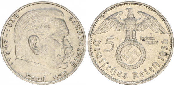 Deutsches Reich 5 RM Paul von Hindenburg m. HK diverse