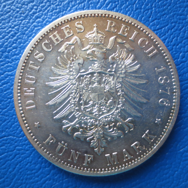 Preußen 5 Mark 1876 B Wilhelm Silber