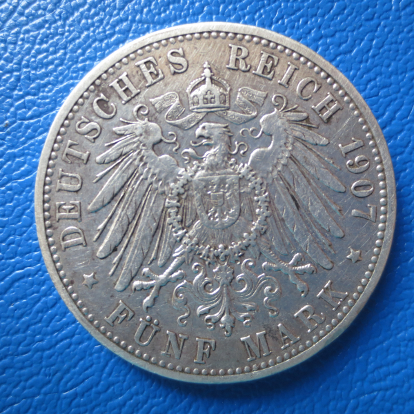 Baden 5 Mark 1907 G Friedrich Silber
