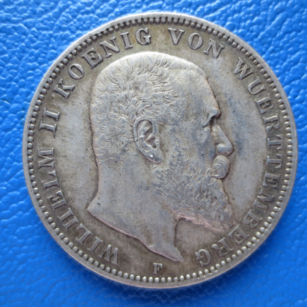 Württemberg 3 Mark 1908 F Wilhelm II Silber