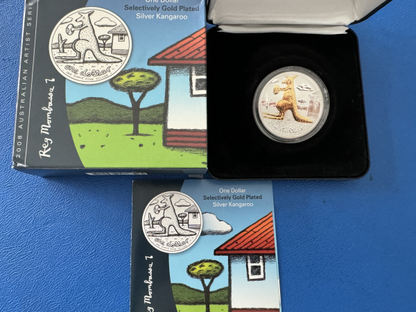 Australien 1 Oz 2008 Känguru Reg Mombassa - Gold Plated - Silber in Polierte Platte + CoA