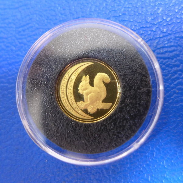 Kleinste Goldmünze d. Welt Andorra 5 Diners 1994 Eichhörnchen Gold