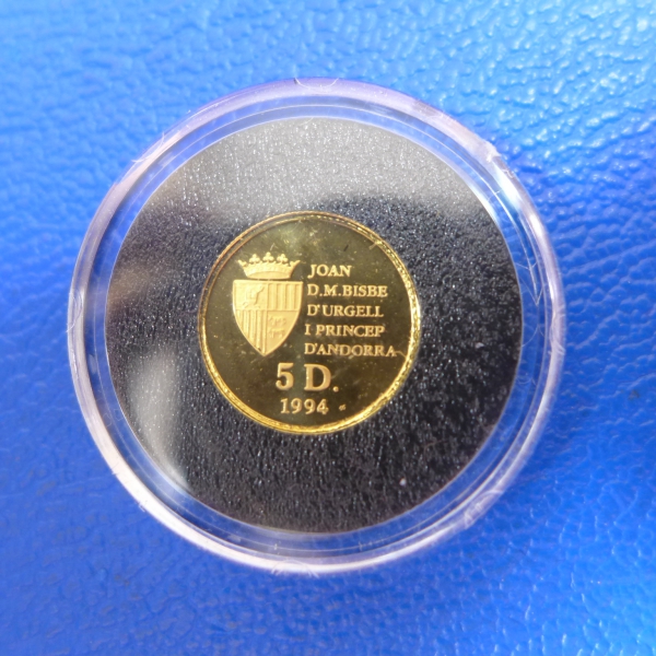 Kleinste Goldmünze d. Welt Andorra 5 Diners 1994 Eichhörnchen Gold