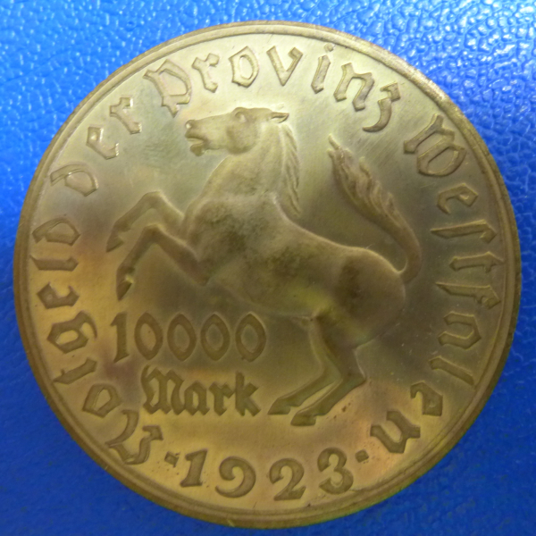 Provinz Westfalen 10.000 Mark 1923 vom Stein Kupfer/Zink vergoldet