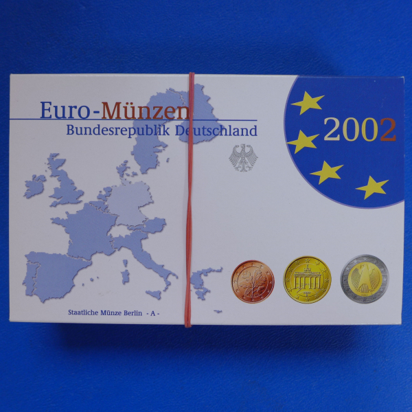 BRD Euro-Münzen KMS 2002 A,D,F,G,J kmpl. in Polierte Platte / Spiegelglanz
